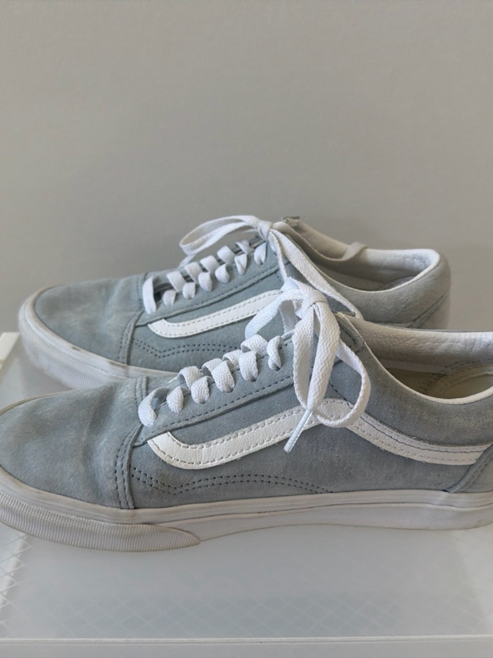 Light Blue Suede Low-Top Skate Sneakers - White Accent